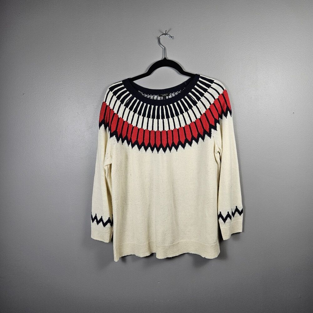 Talbots Fair Isle Sweater Womens Sz 1X P‎ Black/ivory/red Nordic Wool Blend